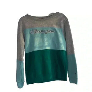 Champion Crewneck Color blocked Gray Blue Teal EUC Size Small
